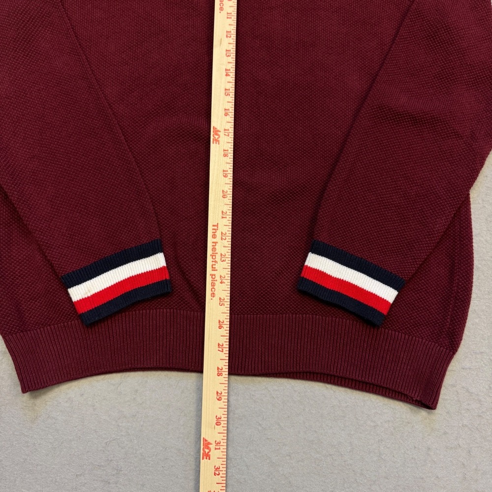 Tommy Hilfiger Quarter Zip Sweater Mens XL Burgundy Waffle Knit 78J1687 Academia - Picture 8 of 11